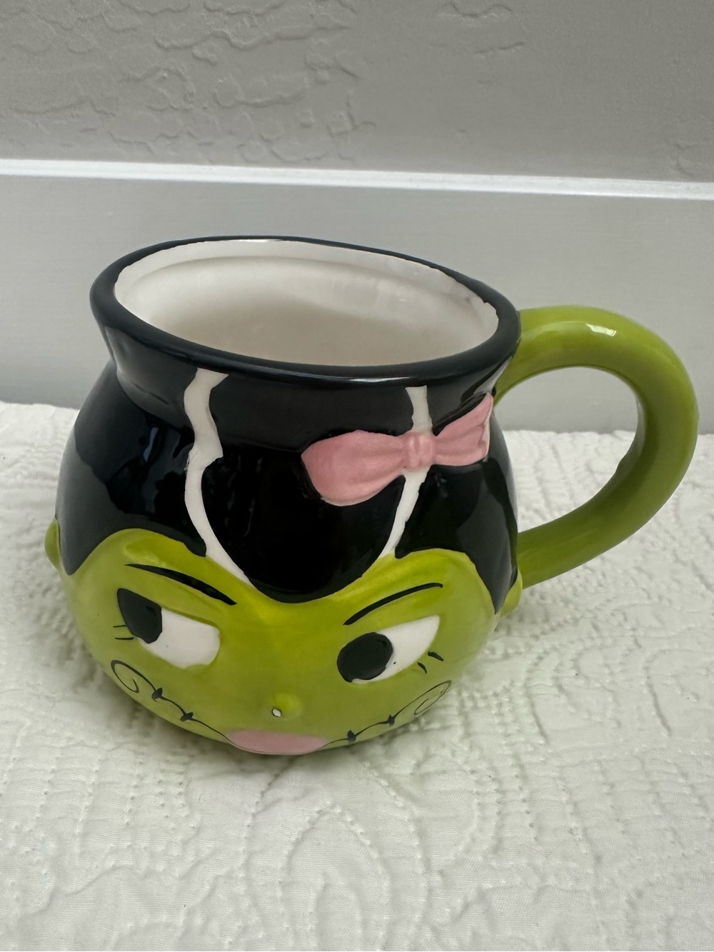 Bride of Frankenstein Halloween Ceramic Mug Pink Bow Spooky Cute Coffee Cup - Picture 3 of 6